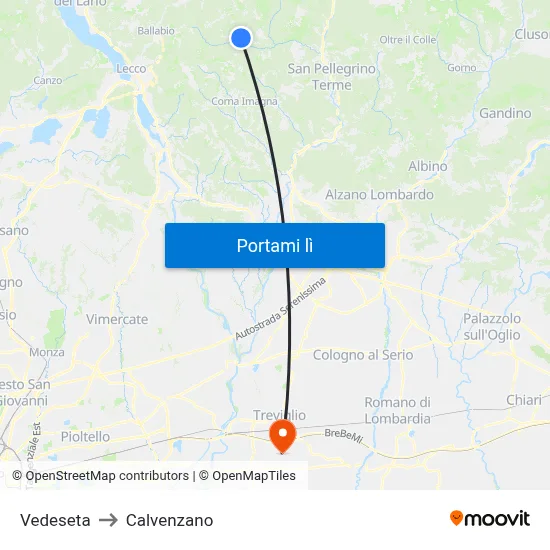 Vedeseta to Calvenzano map