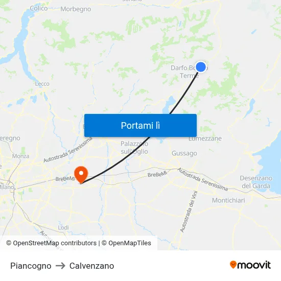 Piancogno to Calvenzano map