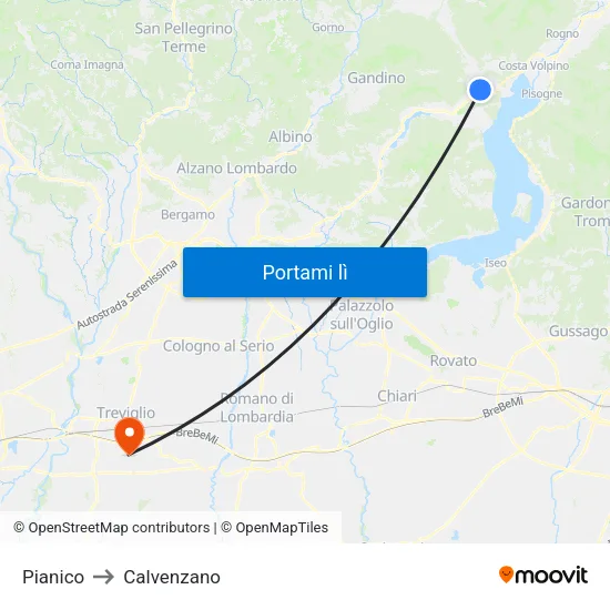 Pianico to Calvenzano map