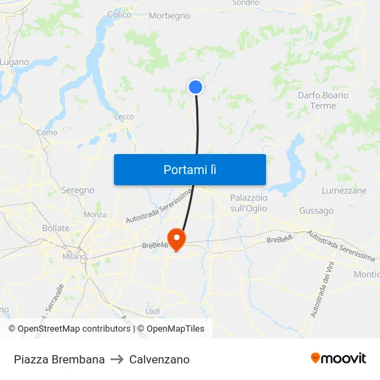 Piazza Brembana to Calvenzano map