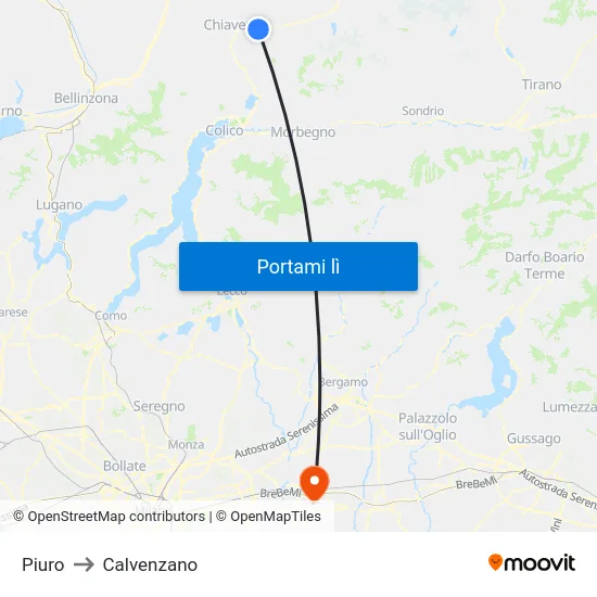 Piuro to Calvenzano map