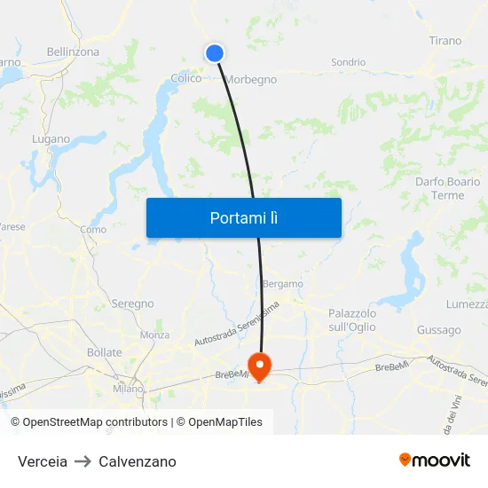 Verceia to Calvenzano map