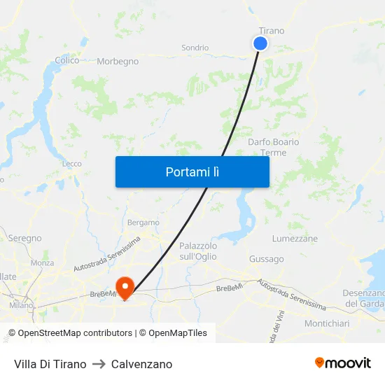 Villa Di Tirano to Calvenzano map