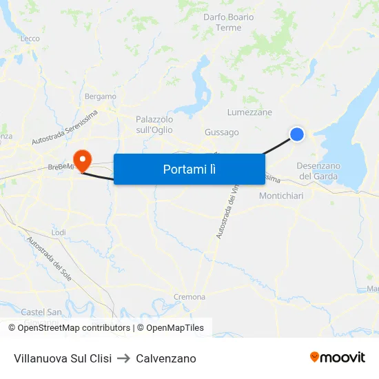 Villanuova Sul Clisi to Calvenzano map