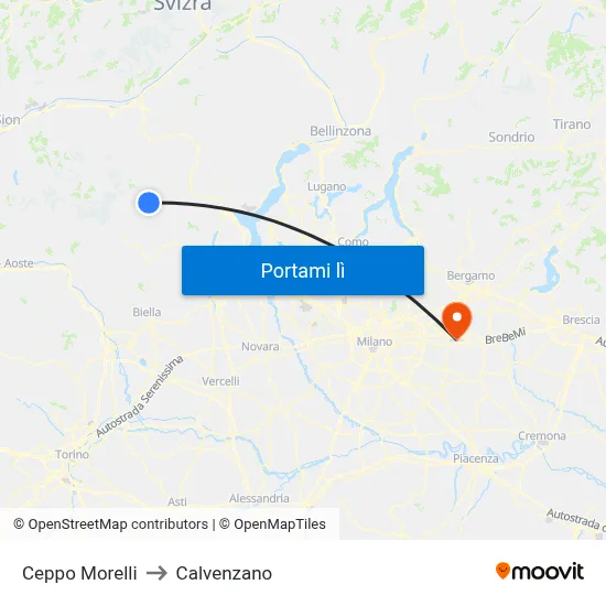 Ceppo Morelli to Calvenzano map