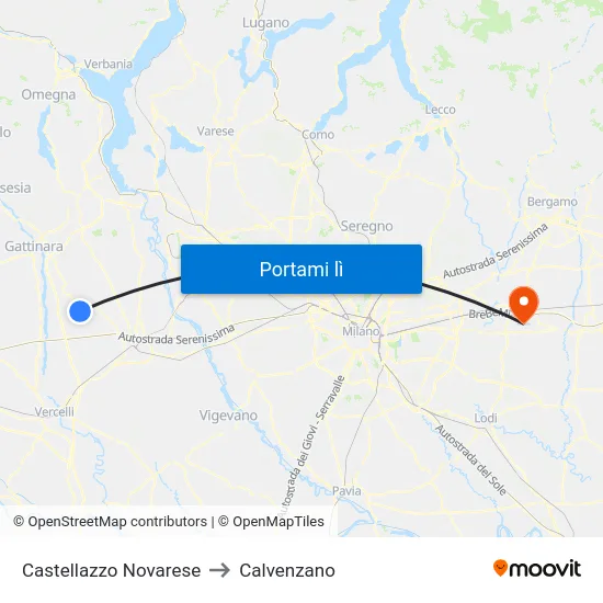 Castellazzo Novarese to Calvenzano map