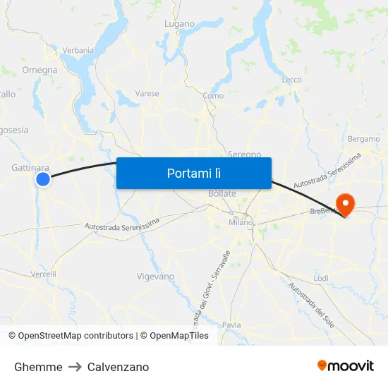 Ghemme to Calvenzano map