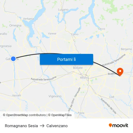 Romagnano Sesia to Calvenzano map