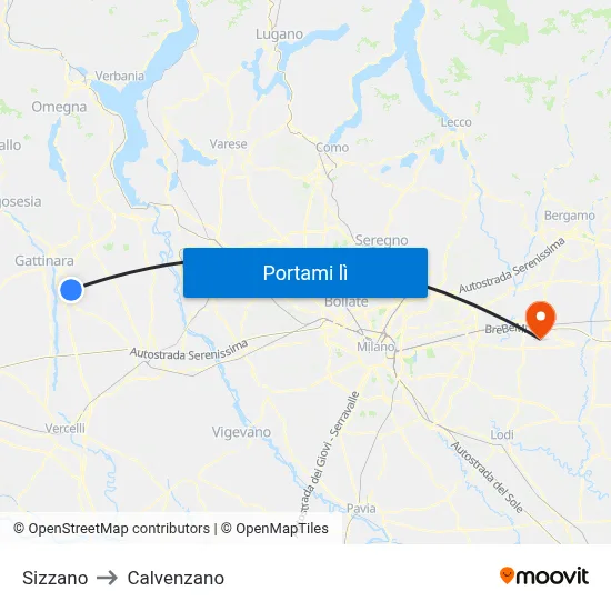 Sizzano to Calvenzano map