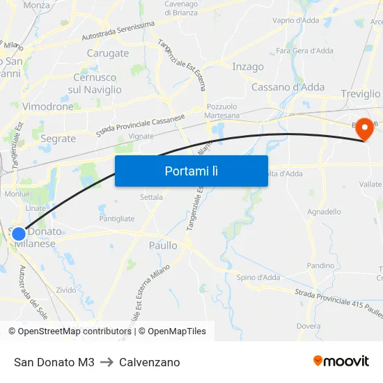 San Donato M3 to Calvenzano map