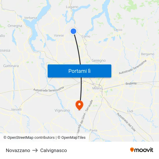 Novazzano to Calvignasco map