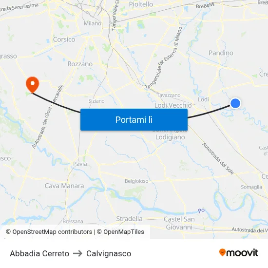 Abbadia Cerreto to Calvignasco map