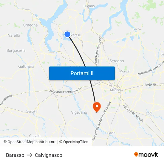 Barasso to Calvignasco map