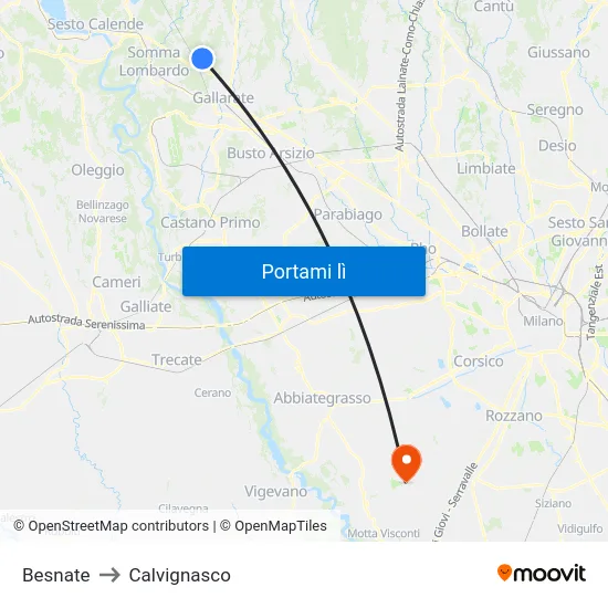 Besnate to Calvignasco map