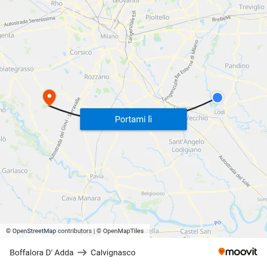Boffalora D' Adda to Calvignasco map