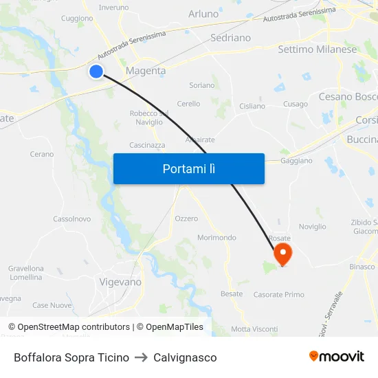 Boffalora Sopra Ticino to Calvignasco map