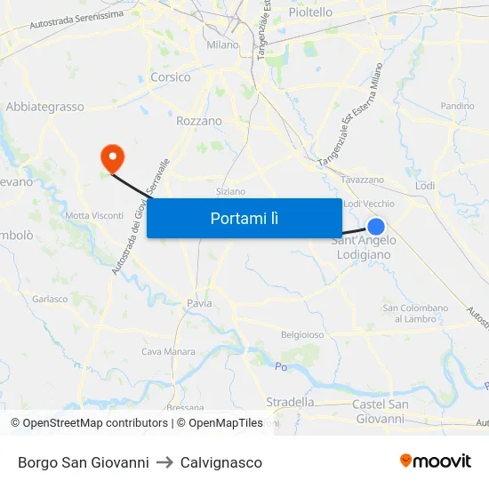 Borgo San Giovanni to Calvignasco map