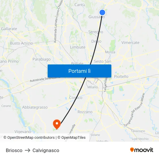 Briosco to Calvignasco map