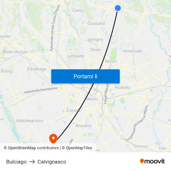 Bulciago to Calvignasco map