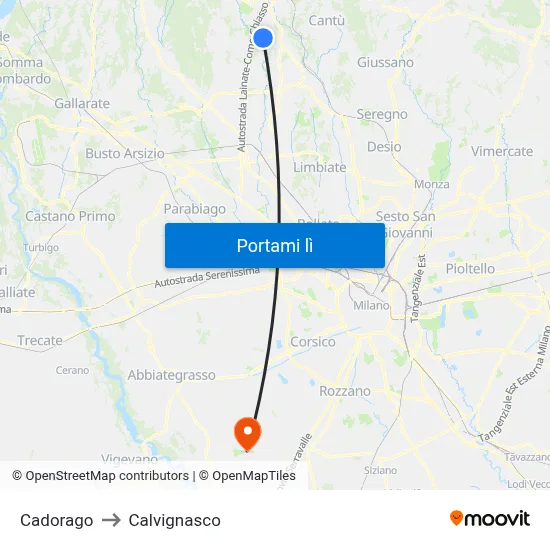 Cadorago to Calvignasco map