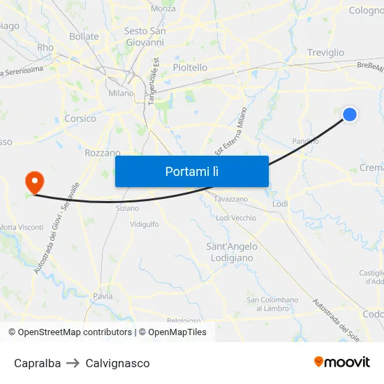 Capralba to Calvignasco map