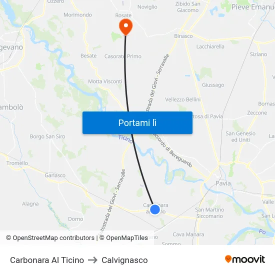 Carbonara Al Ticino to Calvignasco map