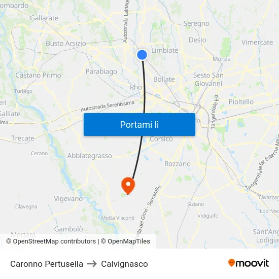 Caronno Pertusella to Calvignasco map