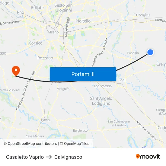Casaletto Vaprio to Calvignasco map