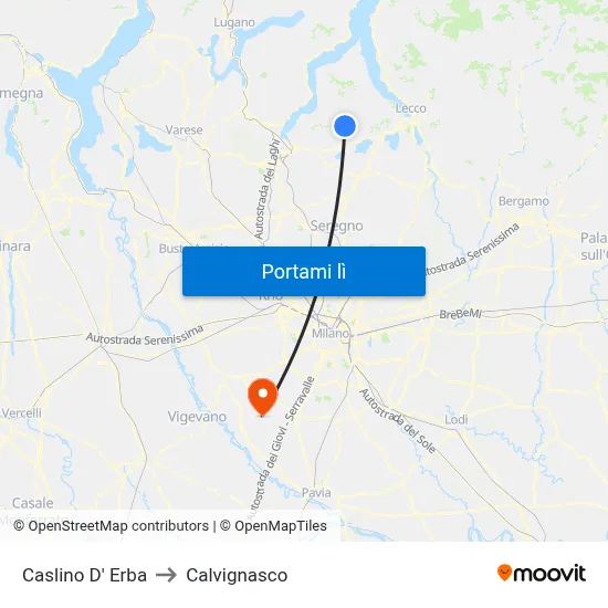 Caslino D' Erba to Calvignasco map
