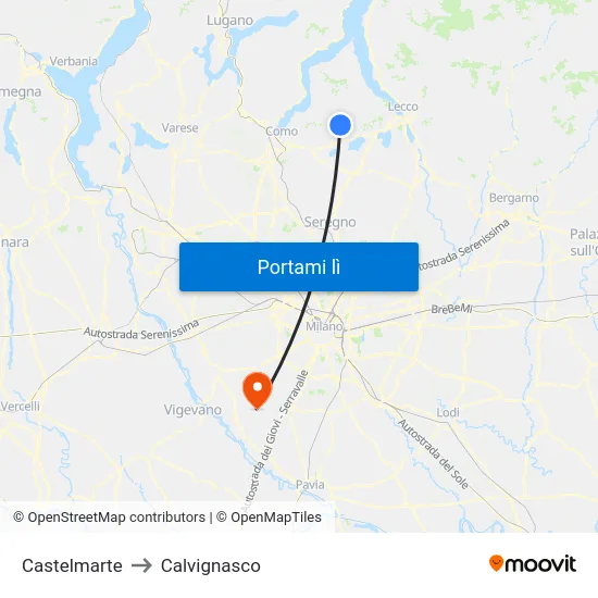 Castelmarte to Calvignasco map