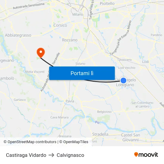 Castiraga Vidardo to Calvignasco map