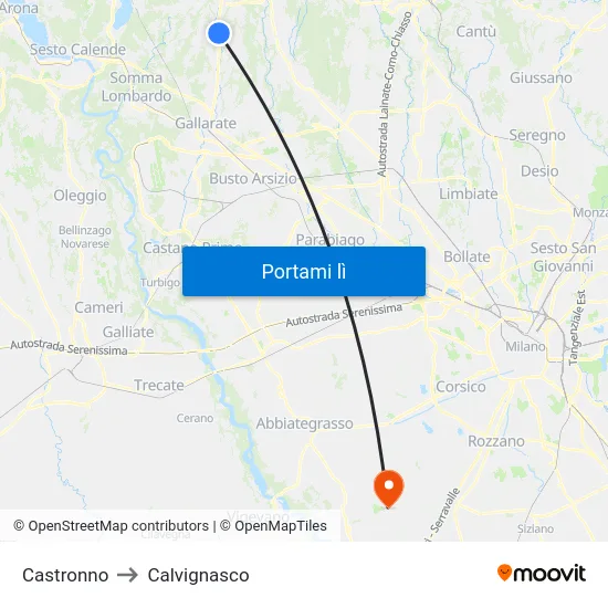 Castronno to Calvignasco map
