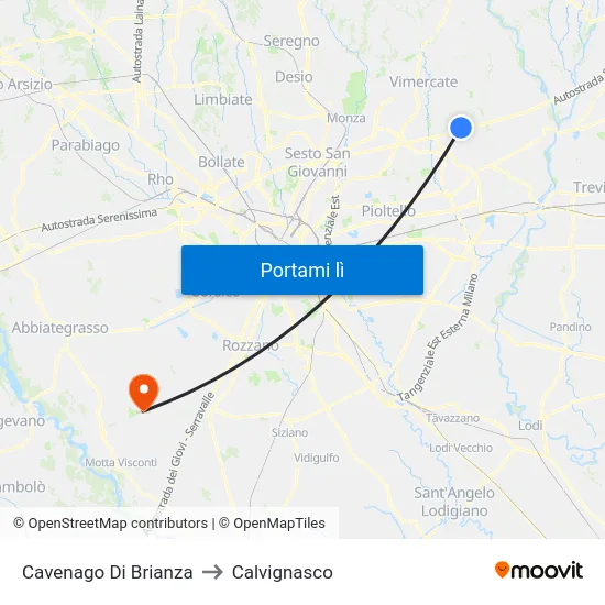 Cavenago Di Brianza to Calvignasco map