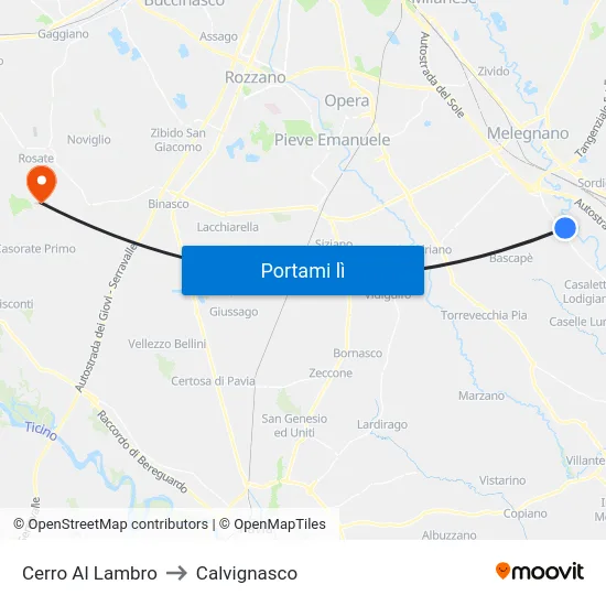 Cerro Al Lambro to Calvignasco map