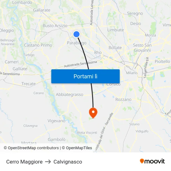 Cerro Maggiore to Calvignasco map