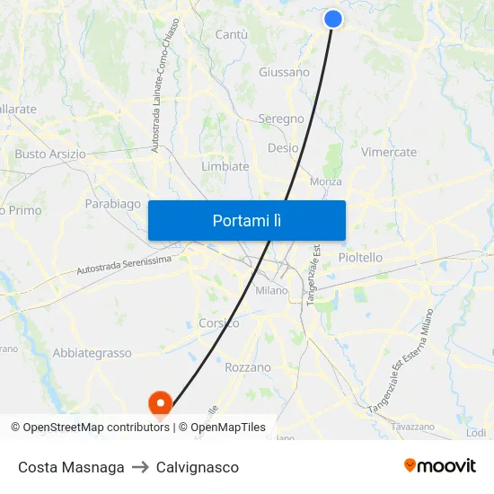 Costa Masnaga to Calvignasco map