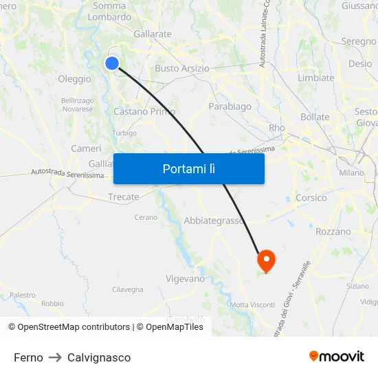Ferno to Calvignasco map