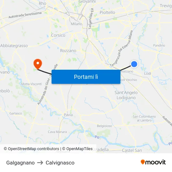 Galgagnano to Calvignasco map