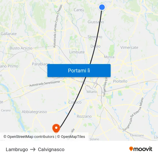 Lambrugo to Calvignasco map