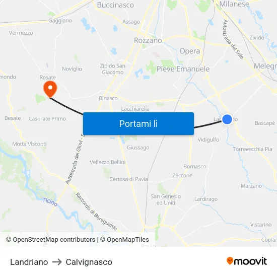 Landriano to Calvignasco map