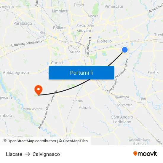 Liscate to Calvignasco map