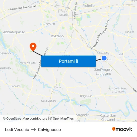 Lodi Vecchio to Calvignasco map