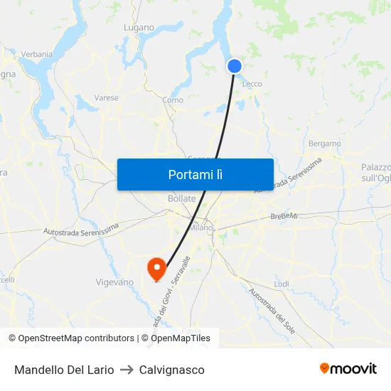 Mandello Del Lario to Calvignasco map