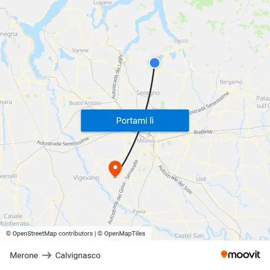 Merone to Calvignasco map