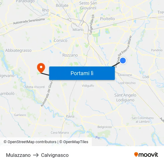 Mulazzano to Calvignasco map