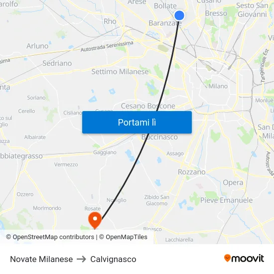 Novate Milanese to Calvignasco map