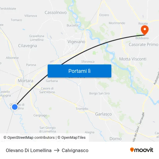 Olevano Di Lomellina to Calvignasco map