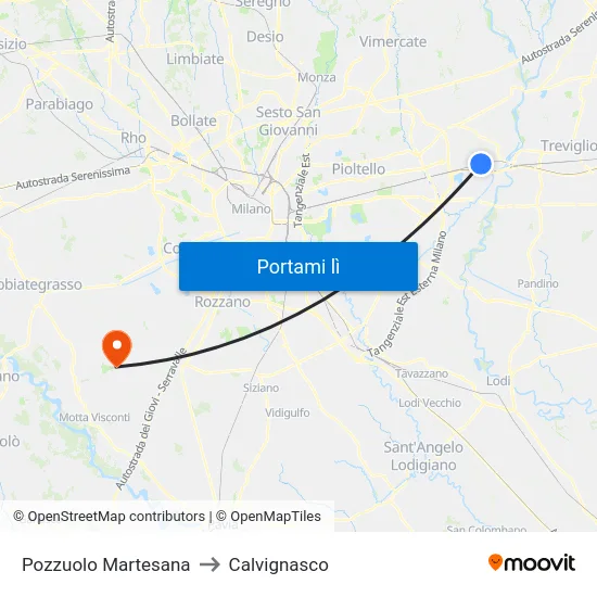 Pozzuolo Martesana to Calvignasco map