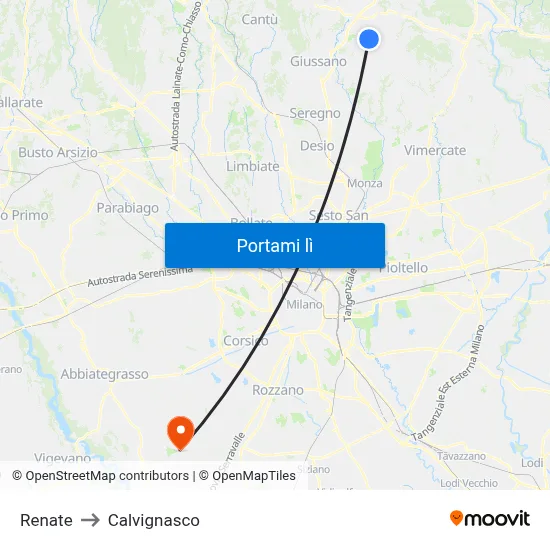 Renate to Calvignasco map