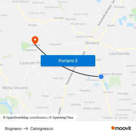 Rognano to Calvignasco map